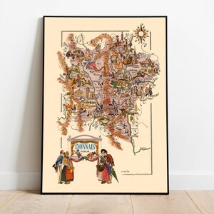 Karte von Region Lyonnais, Frankreich| Lyon Wandkunst| Vintage Karte von Lyonnais | Leinwanddruck auf Keilrahmen| Home Wanddeko Poster