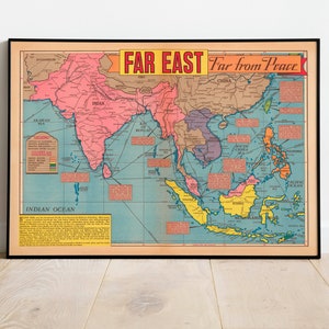 Impresión de mapas de la Segunda Guerra Mundial / Impresión de carteles / Sudoeste de Asia / Mapas de la Segunda Guerra Mundial / Arte de lienzo / Mapas de guerra / Historia del arte / Póster de mapas de la Segunda Guerra Mundial / Impresiones de pared enmarcadas