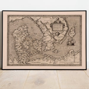Historical Map of Denmark 1570| Old Map Wall Decor| Vintage Map Wall Art| Poster Print| Framed Art Print| Canvas Print Map