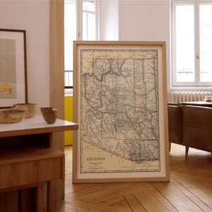 Mappa dell'Arizona del 1920, stampa artistica su tela, stampa artistica da parete, decorazione da parete