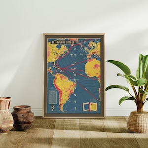 Mapa del Atlántico en la Segunda Guerra Mundial/ Impresión de póster de mapa de la Segunda Guerra Mundial/ Arte de pared de mapas militares/ Lienzo de mapa antiguo para decoración de pared/ Mapa desplegable