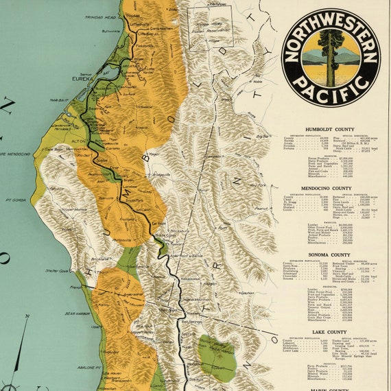 Northwestern Pacific Railroad Map Northwestern Pacific Railroad Map Poster 1913 Vintage Map | Etsy Australia