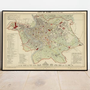 Rom Karte Print| Kunstgeschichte| 1883 Rom Karte Wandkunst| Gerahmte Wandkunst| Leinwandbild | Poster Kunst| Drucke Wandkunst| Stadt Karte Wandbilder