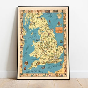 Schaubild der englischen Literatur| Vintage Karte von England| Leinwandbild | Wandbild| Posterdruck | Buchliebhaber Geschenk