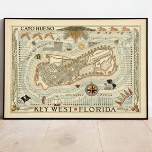 Key West Karte Drucken | Kunstgeschichte| 1940 Cayo Hueso Karte Wandkunst| Gerahmte Wandkunst | Leinwand Kunst| Plakatkunst| Druckt Wandkunst | Karte Wandbilder