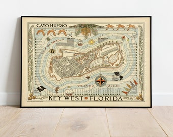 Key West Map Print| Art History| 1940 Cayo Hueso Map Wall Art| Framed Wall Art| Canvas Art| Poster Art| Prints Wall Art| Map Wall Prints