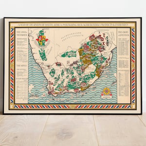 Impresión de mapas de Sudáfrica / Impresiones de bellas artes / 1929 Arte de la pared del mapa de Sudáfrica / Arte enmarcado / Arte de lienzo / Arte del cartel / Impresiones de arte de la pared / Impresión de la pared del mapa