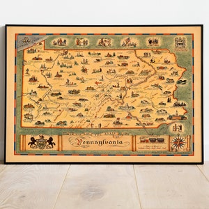 Landkarte des Bundesstaates Pennsylvania| Vintage Karte | Leinwandbild | Poster Kunst| Wandbilder gerahmt