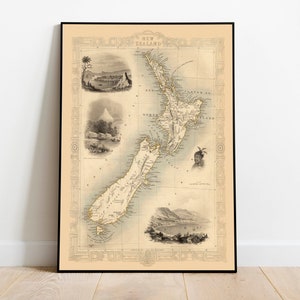 Landkarte Neuseeland 1851| Alte Karte Poster Wandkunst| Kunstdruck auf Leinwand | Vintage Karte Wandposter| Karte Druck Wand-Dekor | Neuseeland Wandkunst