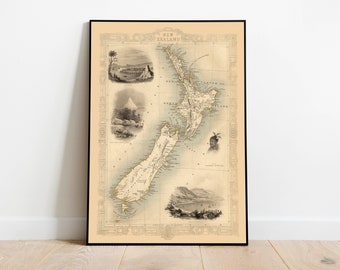 Map of New Zealand 1851| Old Map Poster Wall Art| Canvas Wall Art Print| Vintage Map Wall Poster| Map Print Wall Decor| New Zealand Wall Art