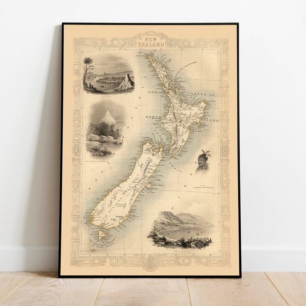 Kaart van Nieuw-Zeeland 1851| Oude kaart poster kunst aan de muur| Canvas kunst aan de muur afdrukken | Vintage kaart muurposter| Kaart afdrukken wanddecoratie| Nieuw-Zeelandse kunst aan de muur