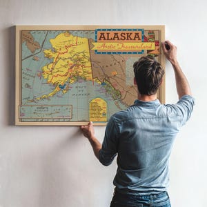 Impresión de mapa vintage de Alaska: arte mural de la década de 1940