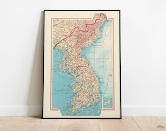 Geographical Map of Korea| Map Wall Decor| Vintage Map Wall Art| Poster Print| Map Wall Print| Framed Art Print| Canvas Print Map