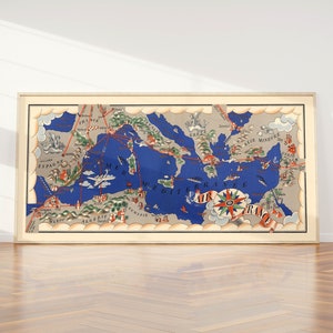 Bildliche Landkarte von Europa| Europa Karten für Wand-Dekor | Panorama Karte Wandkunst| Große Landkarte Wanddeko | Vintage Karten Wandbild