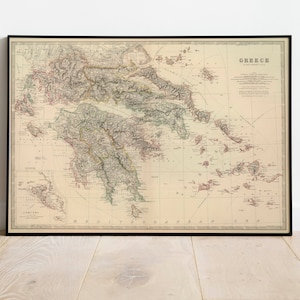Mappa della Grecia Stampa murale/1879 Mappa della Grecia/Stampa poster/Stampa su tela Arte della parete/Vecchia mappa Poster d'arte da parete/Decorazione della parete della mappa incorniciata