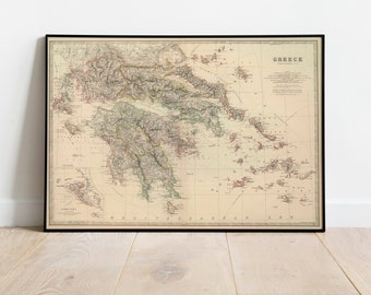 Greece Map Wall Print| 1879 Greece Map| Poster Print| Canvas Print Wall Art| Old Map Wall Art Poster| Framed Map Wall Decor