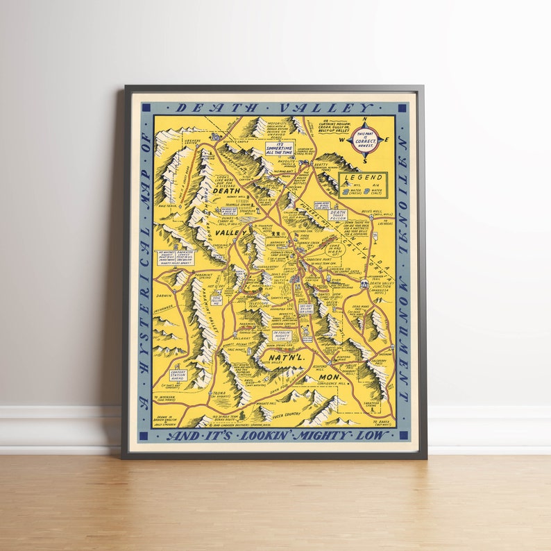 Map of Death Valley National Monument Vintage Map Poster for Wall Decor Vintage Map Wall Art Wall Map Poster Wall Map Print