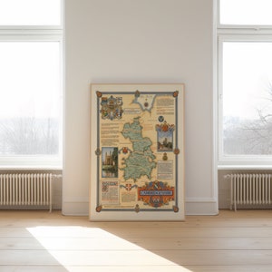 Cambridgeshire Map Poster Print| Vintage Map Wall Art| Cambridge Map Poster| Pull Down Map| Wall Map Print| Cambridgeshire Map Wall Art