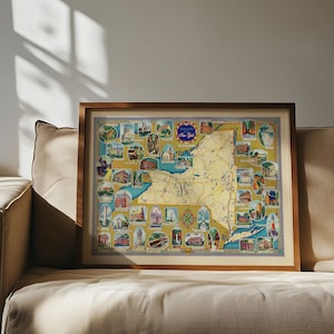Historical Scenic Map of New York 1940 Framed Poster Print Wall Art Canvas Art Print Wall Decor