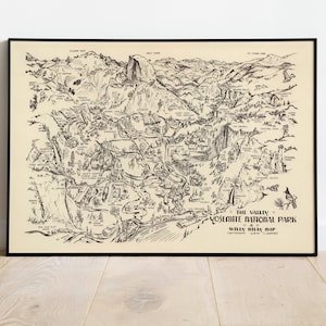 Yosemite National Park animierte Karte Poster | Yosemite Valley Wanddruck | Yosemite Leinwand Wandkunst | Vintage Landkarte Poster für die Wand Dekoration