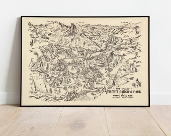 Yosemite National Park Animated Map Poster| Yosemite Valley Wall Print| Yosemite Canvas Wall Art| Vintage Map Poster for Wall Decor