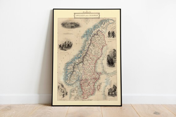 Historische Kaart van Zweden en Noorwegen 1851 Oude Kaart - Etsy België