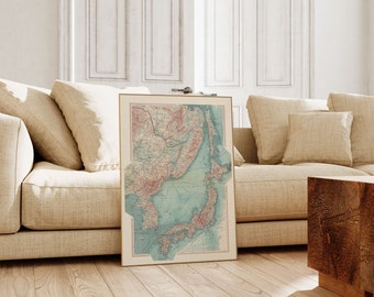 Geographical Map of Korea and Japan| Map Wall Decor| Vintage Map Wall Art| Poster Print| Map Wall Print| Framed Art Print| Canvas Print Map