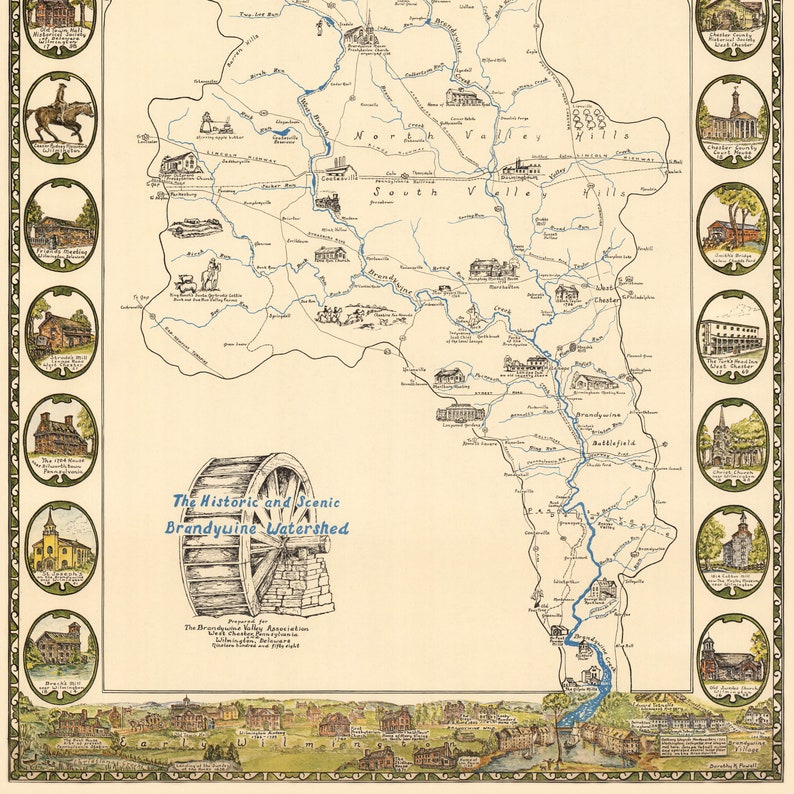 Map of Brandywine Watershed Old Map Brandywine Wall Art Etsy