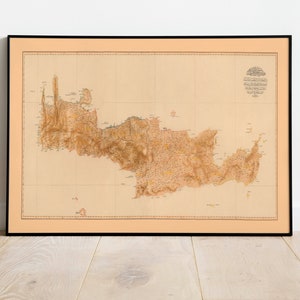 Mapa otomano de la isla Creta 1891/ Decoración de pared de mapa antiguo/ Arte de pared de mapa vintage/ Impresión de póster/ Impresión de arte enmarcado/ Mapa de impresión de lienzo