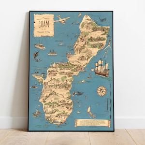 Karte der Historischen Insel Guam der Marianen Insel Wall Map Print| Wand Kunst Poster | Leinwand Wand Kunst | Vintage Landkarte Print