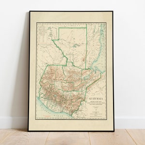 Impresión de pared con mapa de Guatemala/Mapa de Guatemala de 1902/Impresión en póster/Impresión en lienzo para pared/Póster de arte de pared con mapa antiguo/Decoración de pared con mapa enmarcado