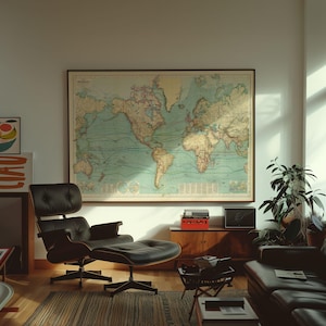 Póster enmarcado con la carta del mundo según la proyección de Mercator, impresión artística para pared, impresión artística en lienzo, decoración de pared