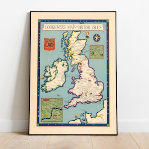 El mapa de los amantes de los libros de las Islas Británicas 1927/ Impresión de pared del mapa antiguo de Gran Bretaña / Arte de la pared del cartel / Arte de la pared de la impresión del lienzo / Cartel de la pared del mapa vintage