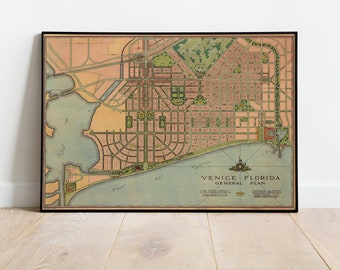 Venice City Map Wall Print| Framed Map Wall Decor| 1890 Florida Map Art Print| Poster Print| Canvas Print Wall Art| Map Wall Art Poster