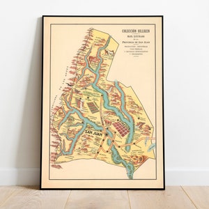 1933 Mapa de San Juan/ Mapas de Argentina Impresiones de pared/ Arte de lienzo Arte de pared / Impresiones de arte enmarcadas / Impresión enmarcada de percha / Póster de mapa vintage