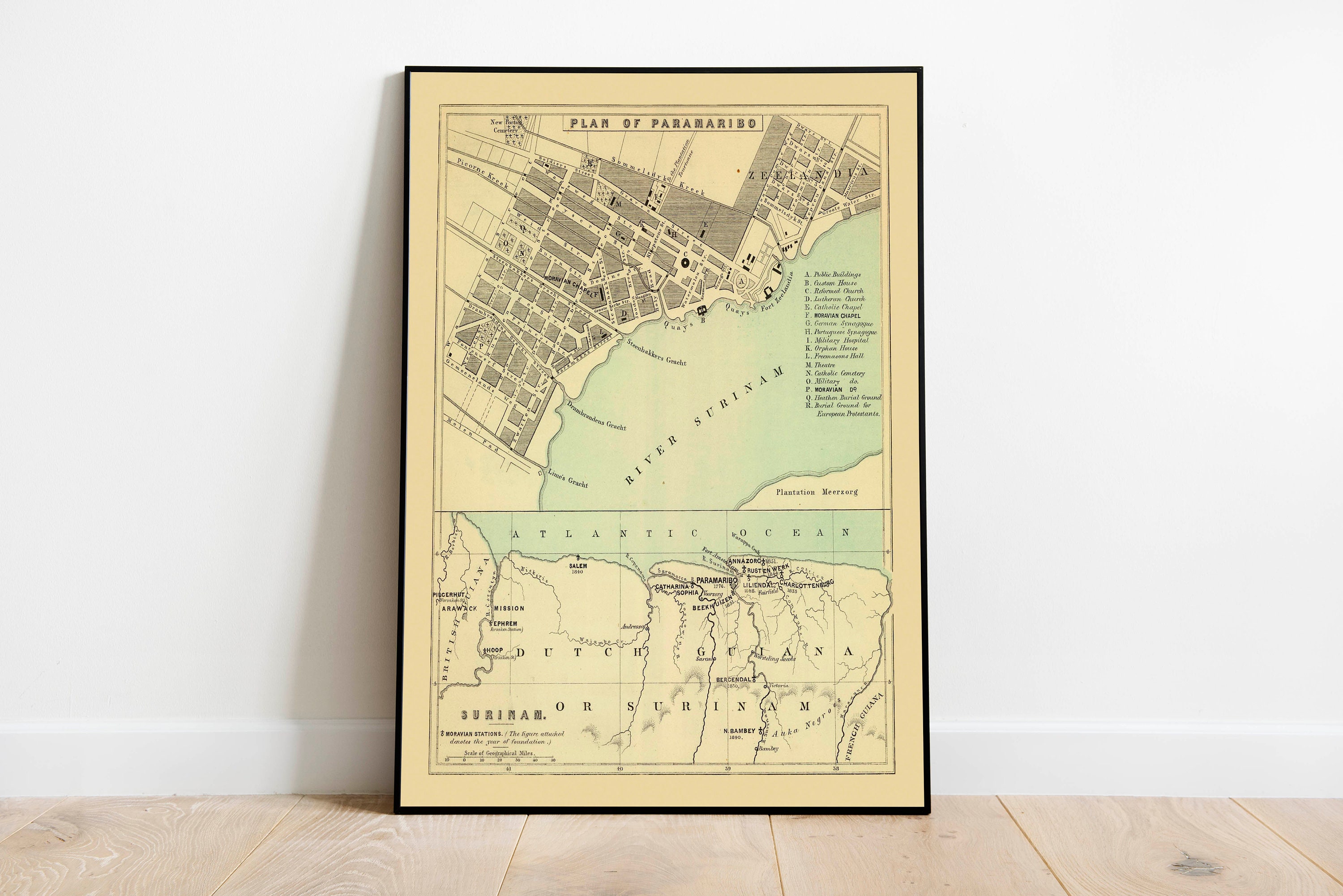 Paramaribo Map Poster Print Vintage Map Wall Art Surinam Map | Etsy