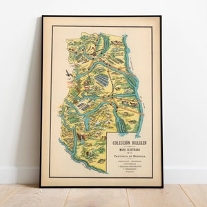 Mapa Pictórico de Mendoza, Argentina | Impressão de Arte de Parede de Mapa Antigo | Impressão de Arte Emoldurada | Tela de Parede de Mapa Vintage | Impressão de Parede | Impressão de Pôster