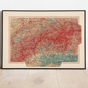 Geographische Karte der Schweiz| Karte Wanddeko | Vintage Karte Wandkunst| Posterdruck | Karte Wandbild | Gerahmter Kunstdruck| Leinwanddruck Karte