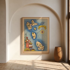 Mapa de las islas de Guadalupe y Martinica/ Impresión de póster/ Impresión de pared enmarcada/ Decoración de pared con impresión de lienzo/ Póster de pared/ Arte de pared de mapa vintage