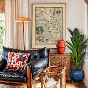 Vintage Florida Map Poster: Pictorial Wall Art Print