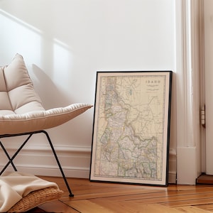 Mapa antiguo de Idaho, 1920, póster enmarcado, impresión, arte de pared, lienzo, decoración de pared