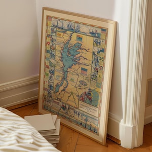 Historische Karte des Lake Champlain auf dem Kriegsweg der Völker gerahmtes Poster Druck Wand Kunst Leinwand Druck Wanddeko