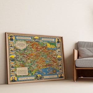 Mapa antiguo de Melbourne/ Mapa pictórico de Melbourne/ Mapa de la ciudad de Melbourne de 1938/ Mapa vintage de Australia/ Victoria/ Mapa de la Commonwealth