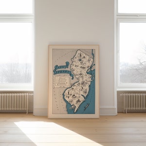 Map of State of New Jersey| Vintage New Jersey Map Print| New Jersey Canvas Wall Art| Old Map of New Jersey| Poster Vintage