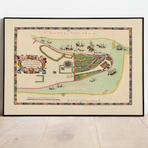 Mapa de la ciudad de Mannados o Nueva Ámsterdam 1664/ Mapa de los Duques/ Impresión de póster/ Póster del mapa antiguo de Manhattan/ Decoración de la pared del mapa de lienzo