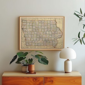 Alte Karte von Iowa 1920 gerahmt Poster Druck Wandkunst Leinwand Kunst Druck Wanddeko