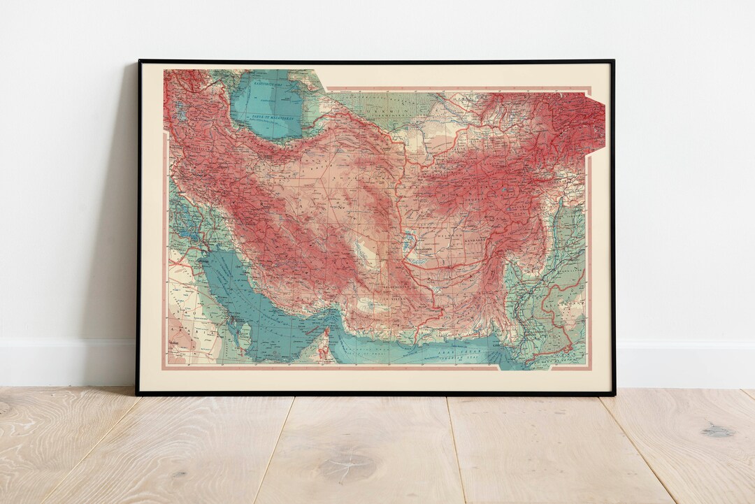Map of Afghanistan and Iran| Old Map Wall Decor| Vintage Map Wall Art ...