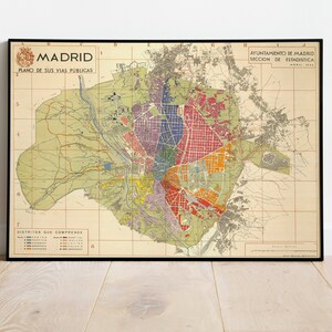Madrid City Map Wandbild | Gerahmte Karte Wanddeko | 1934 Madrid Karte Kunstdruck | Posterdruck | Kunstdruck auf Leinwand | Karte Wandkunst Poster