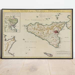 Sicily Map Wall Print| 1768 Sicily Map| Poster Print| Canvas Print Wall Art| Old Map Wall Art Poster| Framed Map Wall Decor