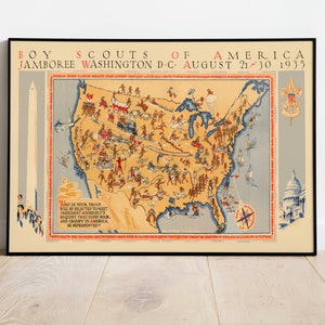 Pfadfinder von Amerika Jamboree, Washington, D.C 1935| Vintage Karten Wand Kunstdrucke| Pull Down Karte| Leinwanddrucke Wanddeko